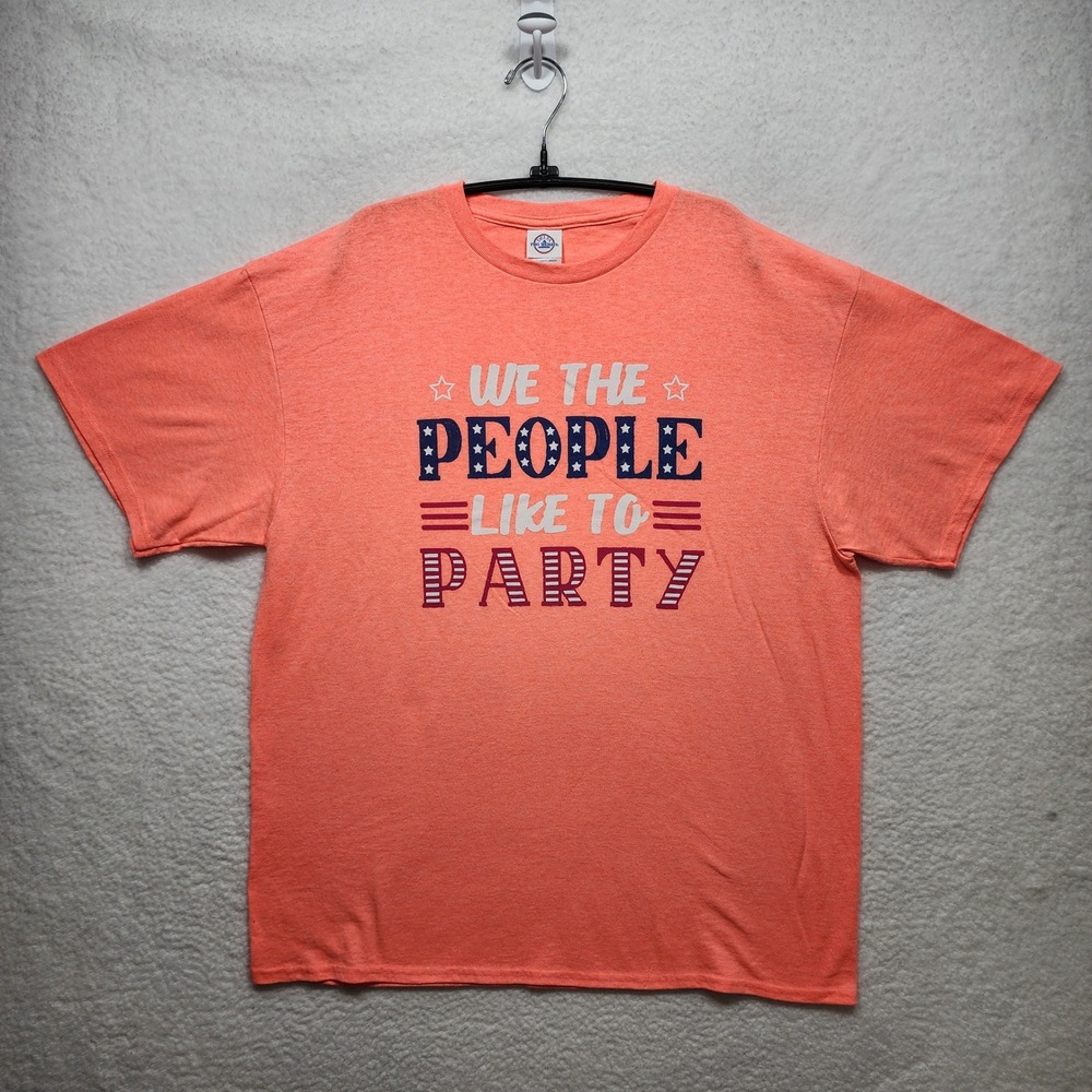 Delta Pro Weight We The People Like To Party Graphic T-Shirt Orange Mens XL